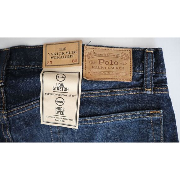 Polo Ralph Lauren Men's Sz 35x32 Dark Blue Varick Slim Straight Jeans - Picture 9 of 14
